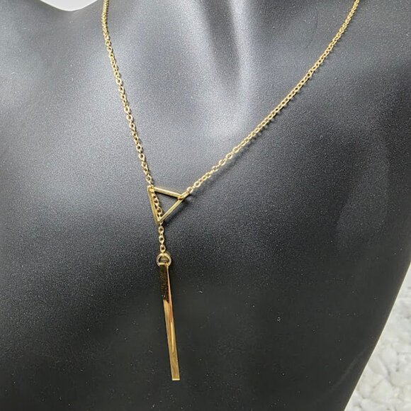 Adornia 14K Yellow Gold Vermeil Brass Triangle Lariat Necklace - Picture 1 of 5